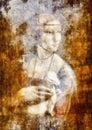 My own reproduction of painting Lady with an Ermine by Leonardo da Vinci. Graphic effect. Royalty Free Stock Photo