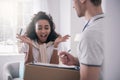 Pleasant happy woman being excited