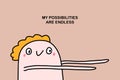 My possibilities are endless affirmation illustration in cartoon comic style man long arms