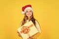 my present. xmas party celebration. happy new year. christmas shopping online. time for discount. smiling kid hold Royalty Free Stock Photo