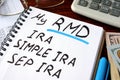 My RMD Required Minimum Distributions written in a notebook. Royalty Free Stock Photo