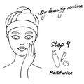 My daily routine. Skin care illustration. Correct order to apply skin care products. Step 4 Moisturize