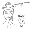 My daily routine. Skin care vector illustration. Correct order to apply skin care products. Step 5 SPF