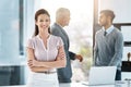 My team will get the job done. Cropped portrait of a businesswoman standing in the office with her colleages in the