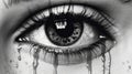 My Tears Ricochet: Eerily Realistic Photography Installation Of A Woman\'s Eye With Tears In Dripping Paint Style