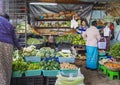MYANMAR, BAGAN - FEB 3, 2018 : Nyaung U Market Local market sell fresh food vegetable fruit in Bagan Crowd people tourist seller