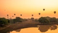 Myanmar Bagan historical site on sunrise. Burma Asia. Buddha pagoda