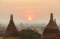 Myanmar Bagan sunrise morning time balloon air for tourist and beautiful landscape pagoda ancient of Burma. The landmark tourism c Royalty Free Stock Photo