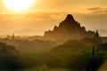 Myanmar. Bagan. Sunset at the plain of Bagan with the Dhammayangyi temple in a background Royalty Free Stock Photo