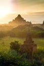 Myanmar. Bagan. Sunset at the plain of Bagan with the Dhammayangyi temple in a background Royalty Free Stock Photo