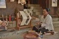 Myanmar Bagan weaving machine old lady