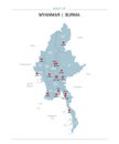 Myanmar Burma map vector with red pin