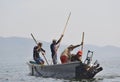 Burma style fishman fishing canoe boat Royalty Free Stock Photo