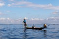 Myanmar Burma. Traditional Burmese Fisherman at Inle lake.