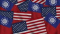 Myanmar Burma and United States of America Realistic Texture Flags Together
