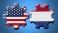 Myanmar Burma and USA United States of America Wheel Gears Flags Ã¢â¬â 3D Illustrations