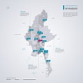 Myanmar Burma vector map with infographic elements, pointer marks