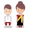 Myanmar Burma wedding Couple, cute Indonesian traditional clothes costume bride and groom cartoon vector illustration