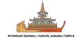 Myanmar Burma, Yangon, Ananda Temple, travel landmark vector illustration