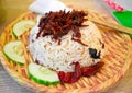Myanmar or burmese traditional fried rice recipe with fried beef curry