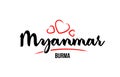 Myanmar country with red love heart and its capital Burma creative typography logo design