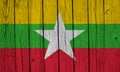 Myanmar Flag Over Wood Planks