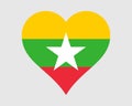 Myanmar Heart Flag. Burma Burmese Love Shape Country Nation National Flag. Republic of the Union of Myanmar Banner Icon Sign