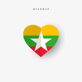 Myanmar heart shaped flag. Origami paper cut Burma national banner