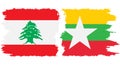 Myanmar and Lebanon grunge flags connection vector