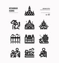 Myanmar line icon set 2. Include landmark, people, culture and more.