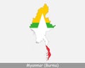 Myanmar Burma Flag Map. Map of the Republic of the Union of Myanmar with the Burmese national flag isolated on white background. V