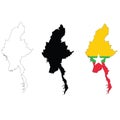 Myanmar Map flag map. Outline map of Myanmar sign. Myanmar Map icon. flat style