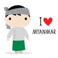 Myanmar Men National Dress Cartoon Vector