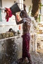Myanmar - morning ablutions inside a buddhist temple Royalty Free Stock Photo