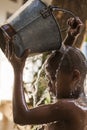 Myanmar - morning ablutions inside a buddhist temple Royalty Free Stock Photo