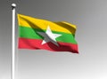 Myanmar national flag waving on gray background