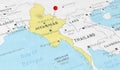 Myanmar, Naypyitaw - push pin on political map Royalty Free Stock Photo