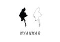Myanmar outline map country shape state symbol national borders