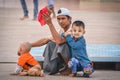 Myanmar people bring their children to pay homage to monks and travel to Kengtung