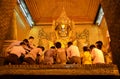 The Myanmar people venerated Buddha statue with the golden paper at Mahamuni Buddha temple