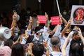 Myanmar protesters joined thai protesters protest at Pathumwan Intersection