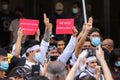 Myanmar protesters joined thai protesters protest at Pathumwan Intersection