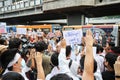 Myanmar protesters joined thai protesters protest at Pathumwan Intersection