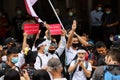 Myanmar protesters joined thai protesters protest at Pathumwan Intersection