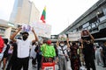 Myanmar protesters joined thai protesters protest at Pathumwan Intersection