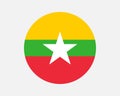 Myanmar Round Country Flag. Burma Circle National Flag