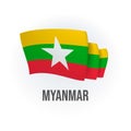 Myanmar vector flag. Bended flag of Myanmar, realistic vector illustration Royalty Free Stock Photo