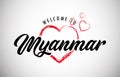 Myanmar welcome to message with beautiful red hearts