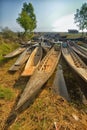 Myanmar Wooden Sampan canoe in channel