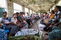 Locals riding the circle line train in Yangon Royalty Free Stock Photo